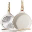 Caannasweis Nonstick Granite Frying Pan Skillet, Non Stick Omelette Fry Pans, Omelet Egg Pan, Stone Cookware Chef's Pan, Induction Compatible, PFOA Free (Beige, 3 Pcs)