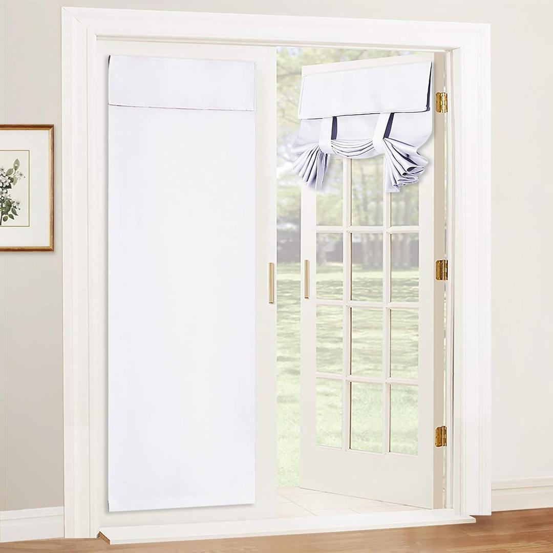RYB Home French Door Curtains - Privacy Blackout Window Tie up Shades Energy Saving for Kitchen Dining Kids Nursery Bathroom Tricia Door Covering, W 26 x L 72 inches, Pure White, 1 Panel (26"W x 72"L (Pack of 1))