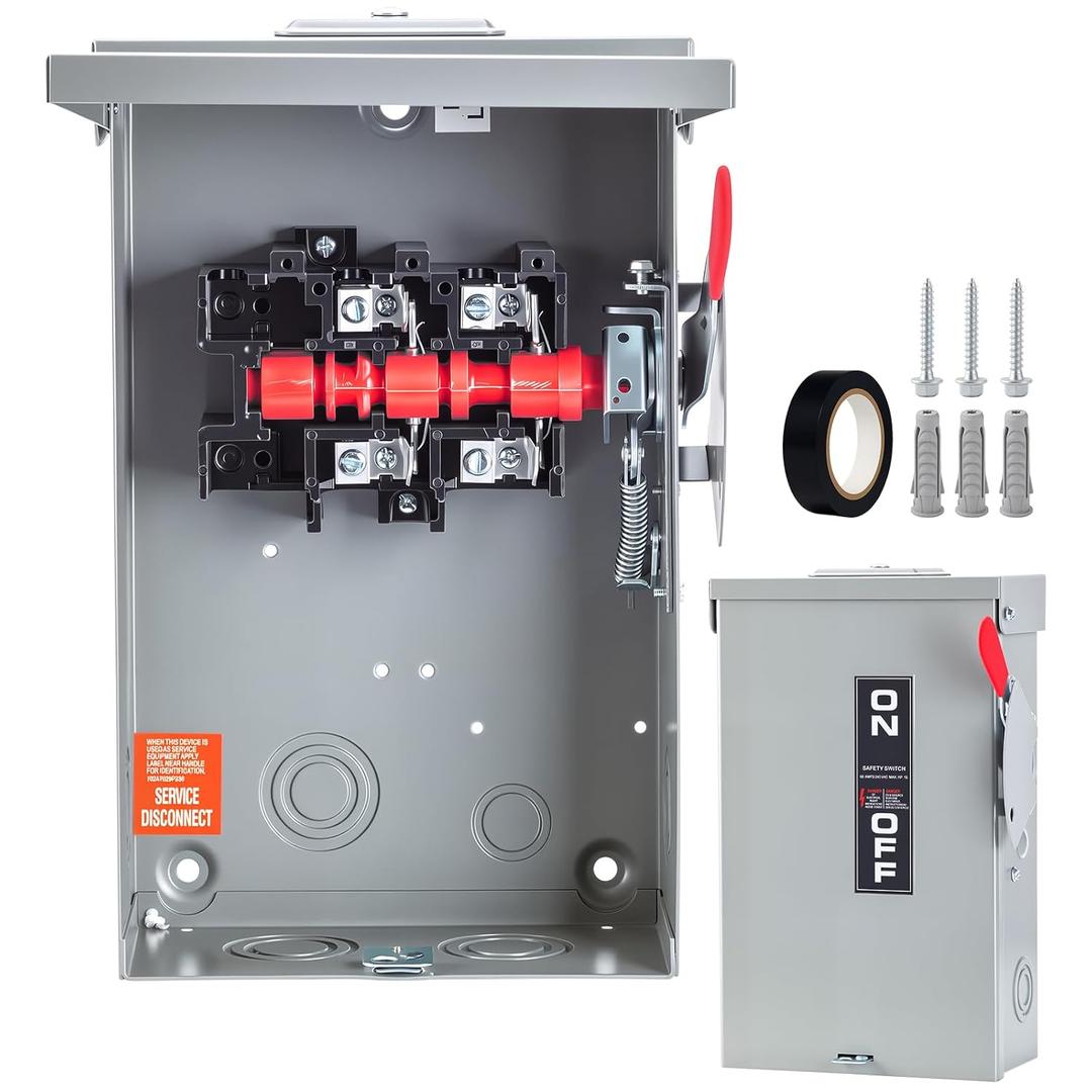 60 Amp Disconnect Switch 2 Pole 110/240V, Non-Fusible Safety Switch, Indoor&Outdoor NEMA 3R Heavy Duty, AC Disconnect Box, Rust and Corrosion Resistant