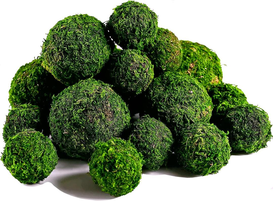 BYHER Moss Balls, 18 PCS Decorative Balls for Centerpiece Bowls - 6pcs 3.2" Natural Dried Balls+ 12pcs 2" Green Moss Balls Vase Bowl Filler (Set of 18) (Mix-Set of 18)