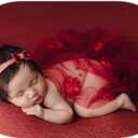 Coberllus Newborn Photography Props Boys Girls Wrap Blanket Baby Photo Shoot Floral Pearl Decorative Mesh Rug Layer Basket Filler (Red Wine)