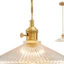 Kitchen Pendant Lights, 9.1 Inch Clear Lampshade Hanging Pendant Light Golden Adjustable Pendant Lighting for Kitchen Island Industrial Pendant Light (240mm)