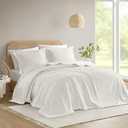 Madison Park King Bedspread Oversized Chenille Floral Bespread with Fringes, King Bedding Set Cozy Quilt, All Season Lightweight Soft King Size Bedspread, Willow, King White 3 Piece