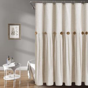 Awellife Farmhouse Cream Shower Curtain Button Linen Textured Woven Fabric,Country Style 72" W x 72" L Awellife Farmhouse Cream Shower Curtain Button Linen Textured Woven Fabric,Country Style 72" W x 72" L