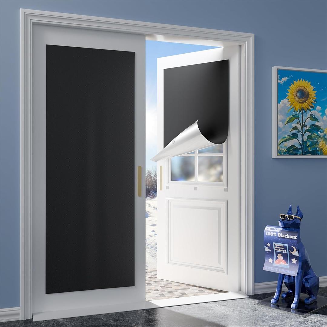 G-WACK Blackout Curtains Door Shades, Portable No-drill Blackout Blinds for Indoor Windows with Upgraded Hook&Loop,Thermal Insulated Black out Shades Window Cover for Home,Nursery,RV (17" x 72",Black)