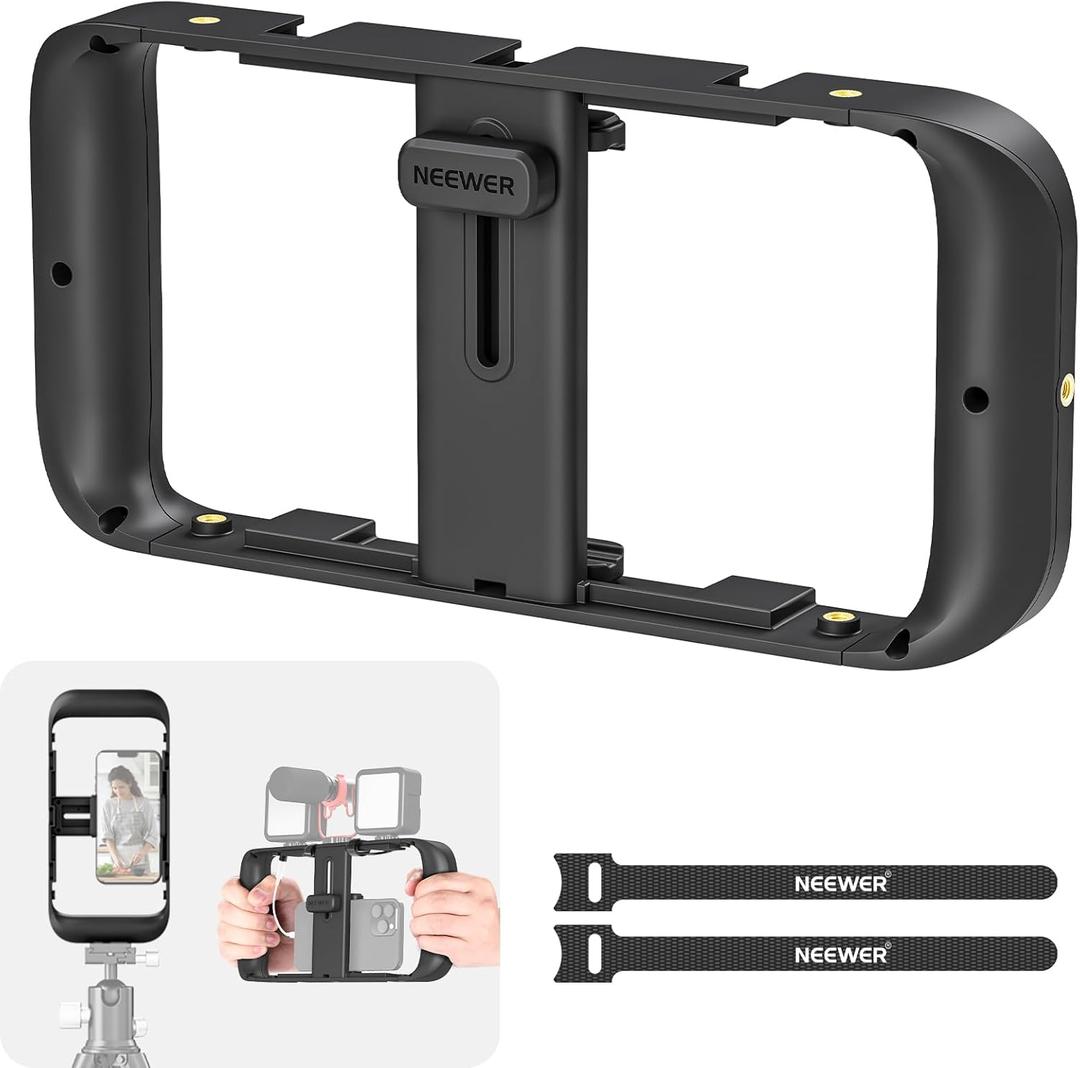 NEEWER Mobile Phone Video Rig, Mobile Phone Grip Stabilizer Cage with Cold Shoe and 1/4 Inch Thread, Video Recording Film Rig, Compatible with iPhone 16 15 Pro Max Plus 14 13 Mini X XS Max XR