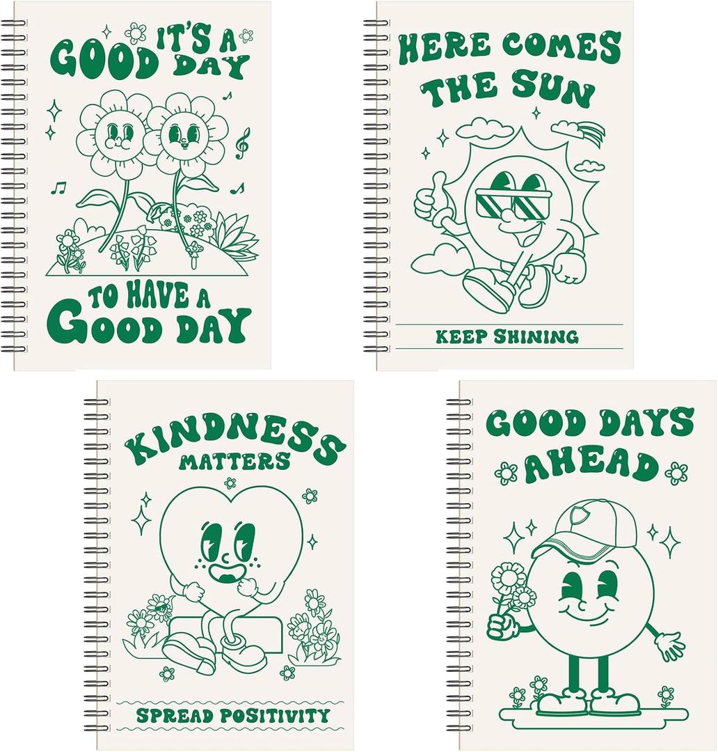 Teling 4 Pack Cute Retro Aesthetic Spiral Notebooks Spiral Journal with Lined Paper 8.3 x 5.8 Inspirational Notebook with College Ruled Pages for Christmas Women Gifts Supplies 120 Page