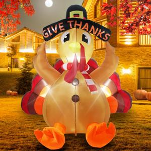 6FT Inflatable Turkey Thanksgiving Outdoor Decoration Bulit-in LED Lights for Outside Indoor Autumn Fall Harvest Blow Up Yard Holiday Decor