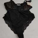 Popilush Lace Shapewear Bodysuit Tummy Control Corset Tops V Neck Sleeveless Backless Body Suit Thongs (L (4-6), Black)