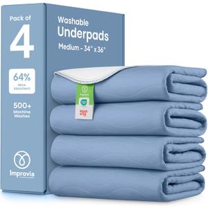IMPROVIA Washable Underpads, Heavy Absorbency Reusable Incontinence Pads for Kids, Adults, Elderly, and Pets, Waterproof Protection Floor (Blue, 34"x36" (Pack of 4))