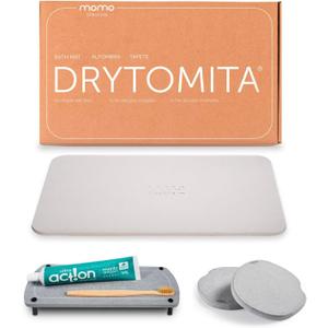 Momo Lifestyle Stone Bath Mat 23.6" X 15.4" Linen Grey + Stone Sink Caddy + 2 Pack Stone Coasters