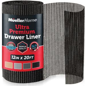 Ultra-Premium Drawer and Shelf Liner, 17.5 Inch x 20 FT Heavy-Duty and Slip-resistant Liner, Durable Non Adhesive Waterproof Roll, for Drawers, Kitchen, Cabinets, Shelves, Desks, Black