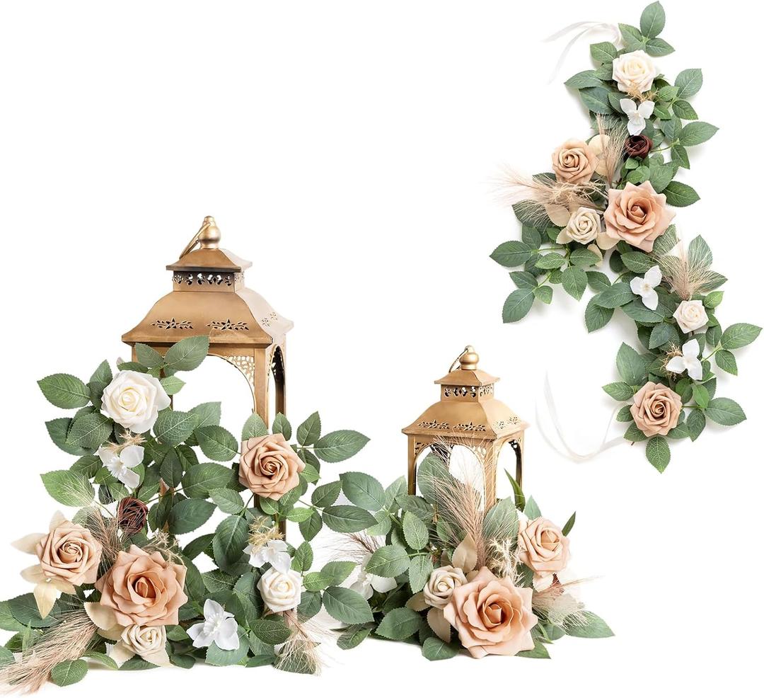 Ling's moment 6Pack 2ft Artificial Flowers Garland Beige Lantern Flower Centerpieces Brown Wedding Aisle Decor Chair Nude Flowers Arch Floral for Signs DIY Table Wall Window Cake Decoration