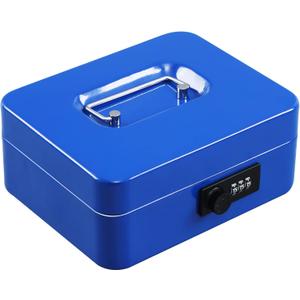 xydled Steel Cash Box Safe with Combination Lock,Money Safe Box with Removable Coin Tray,Medium,7.87"x 6.30"x 3.54",Blue
