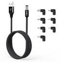 AGVEE 5ft USB to DC 5V Power Cord 5521(5.5x2.1mm) | Braided Nylon & Aluminum Shell | 6pcs DC Adapter Tips | Fast & Durable Charging for CCTV Cameras, Routers, LED Strips, Black