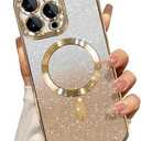 Misscase Compatible with iPhone 14 Pro Magnetic Glitter Case with Camera Lens Protector Full Protection Case Compatible with MagSafe Elegant Anti-Scratch Case Cover for iPhone 14 Pro Gold