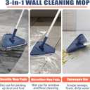 JEHONN Wall Cleaner Mop with Long Handle 82 Inches, 3-in-1 Ceiling Cleaning Tool Duster with 6 Replacement Microfiber Chenille Pads for Painted Walls, Window, Floor, Baseboard