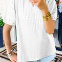 SHEWIN Womens Tops Casual Puff Short Sleeve Shirts Ruffle V Neck Loose Blouses (White, M)