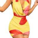 ZAFUL Women Swimsuit Cover Up Dress Ombre Side Ties Sleeveless Sheer Mesh Bathing Suit Coverups Beach Dress (X-Large, 5-yellow)