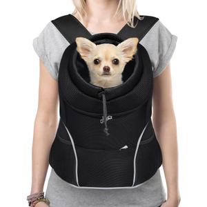 YUDODO 9-14lbs Dog Front Carrier Backpack, Adjustable Breathable Pet Carrier for Small Dogs, Ventilated Puppy Back Pack with Safety Belt, Lightweight Doggy Backpack for Hiking Outdoor(Jet Black, L)