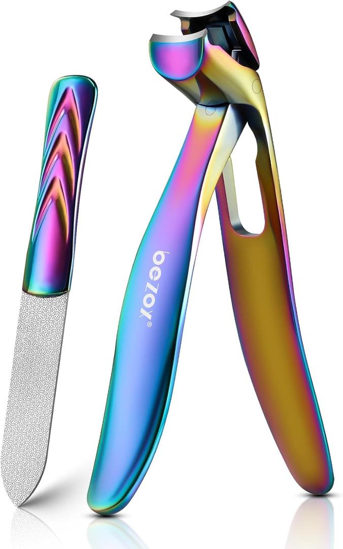 BEZOX Toe Nails Clipper - Toenail Clippers for Seniors Thick Toenails, Ergonomic Fingernail Clipper for Men and Women - Rainbow (Large, Titanium)