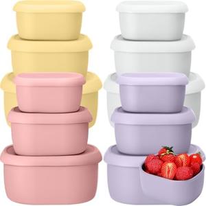 Blushtier 12 Pcs Silicone Food Storage Containers with Lids Reusable Silicone Snack Container 3 Size Lunch Box Bento with Lids Freezer Dishwasher Safe,6.7oz, 10oz, 20oz (Macaroon Color)