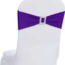 Joccun 30 PCS Spandex Chair Sashes Bows Stretch Chair Cover Band with Buckle Slider Universal Elastic Chair Ties for Wedding Banquet Party Event Decoration (Purple)
