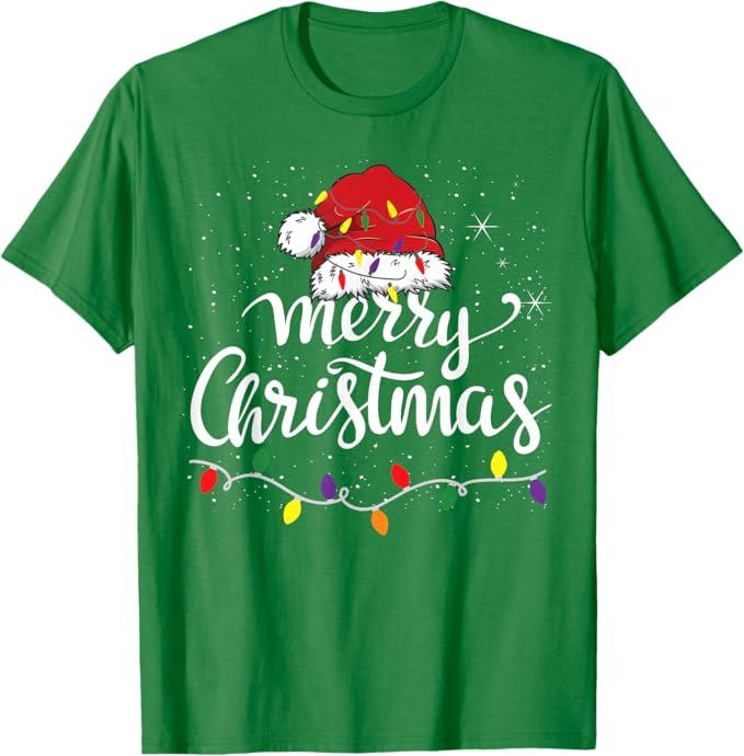 Merry Christmas Lights Red Santa Hat Xmas Family Men Women T-Shirt S