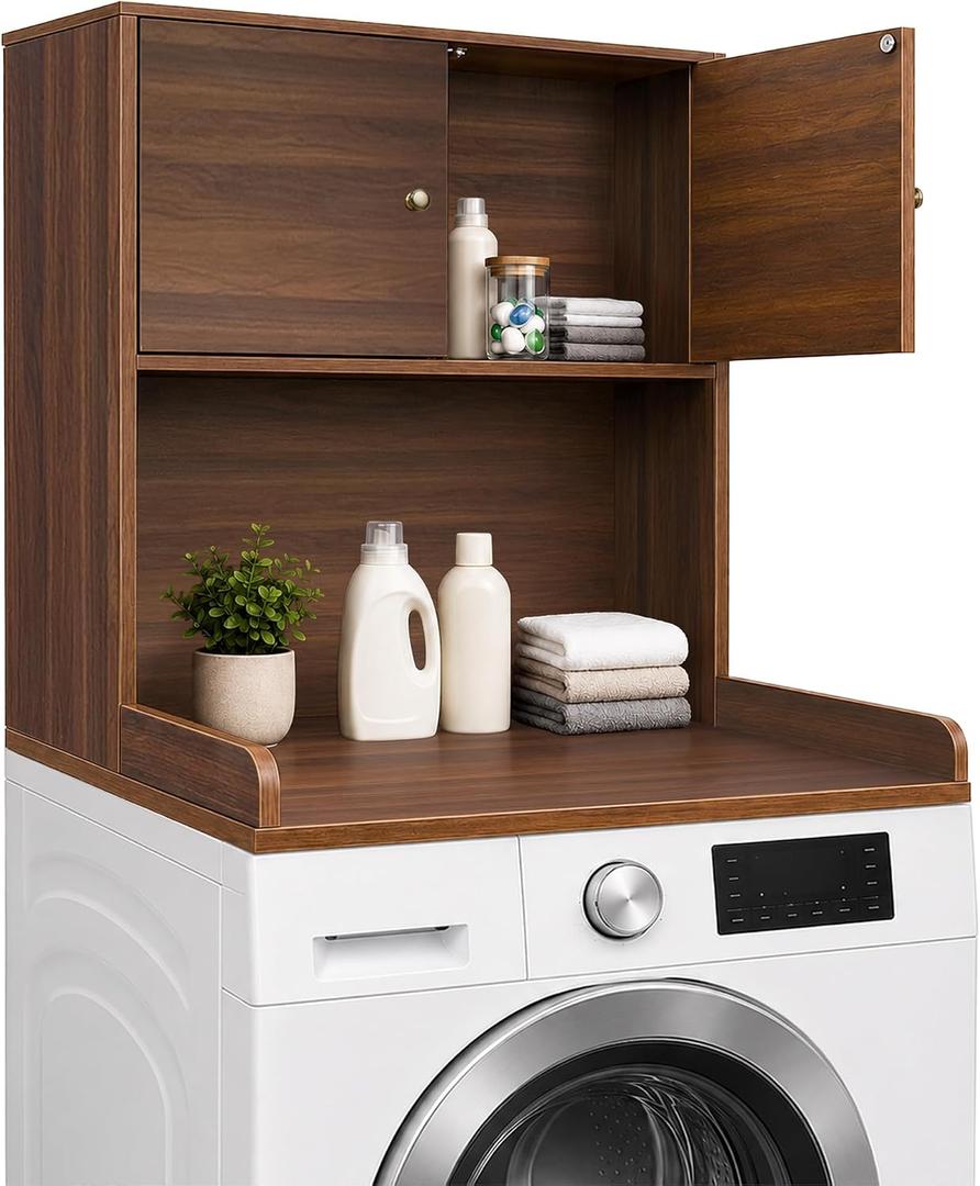 Washer Dryer Countertop with Cabinets, 2-Tier Laundry Countertop with Shelf