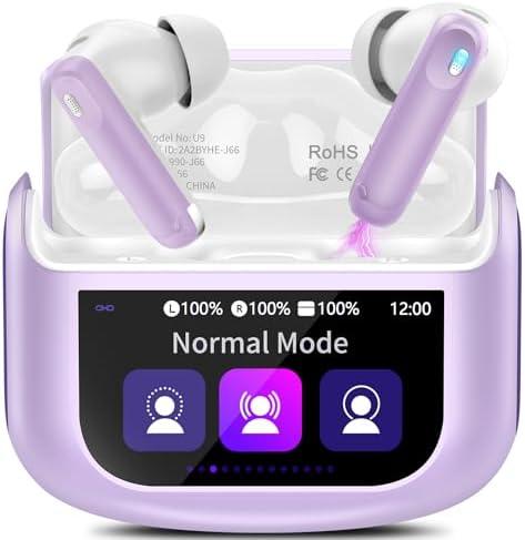 Wireless Earbuds, Bluetooth 5.4 Ear Buds with Multifunctional Touch Screen, 48H Bass Stereo Headphones with ANC/ENC Noise Cancelling/Transparency Mode, IPX7 Earphones with 5 EQ Modes, Purple