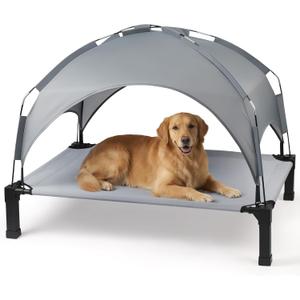 Heeyoo Elevated Dog Bed with Removable Canopy, Portable Dog Cot with Sun Protection Shade Tent, Raised Pet Cooling Cot Bed for Dogs, 51in