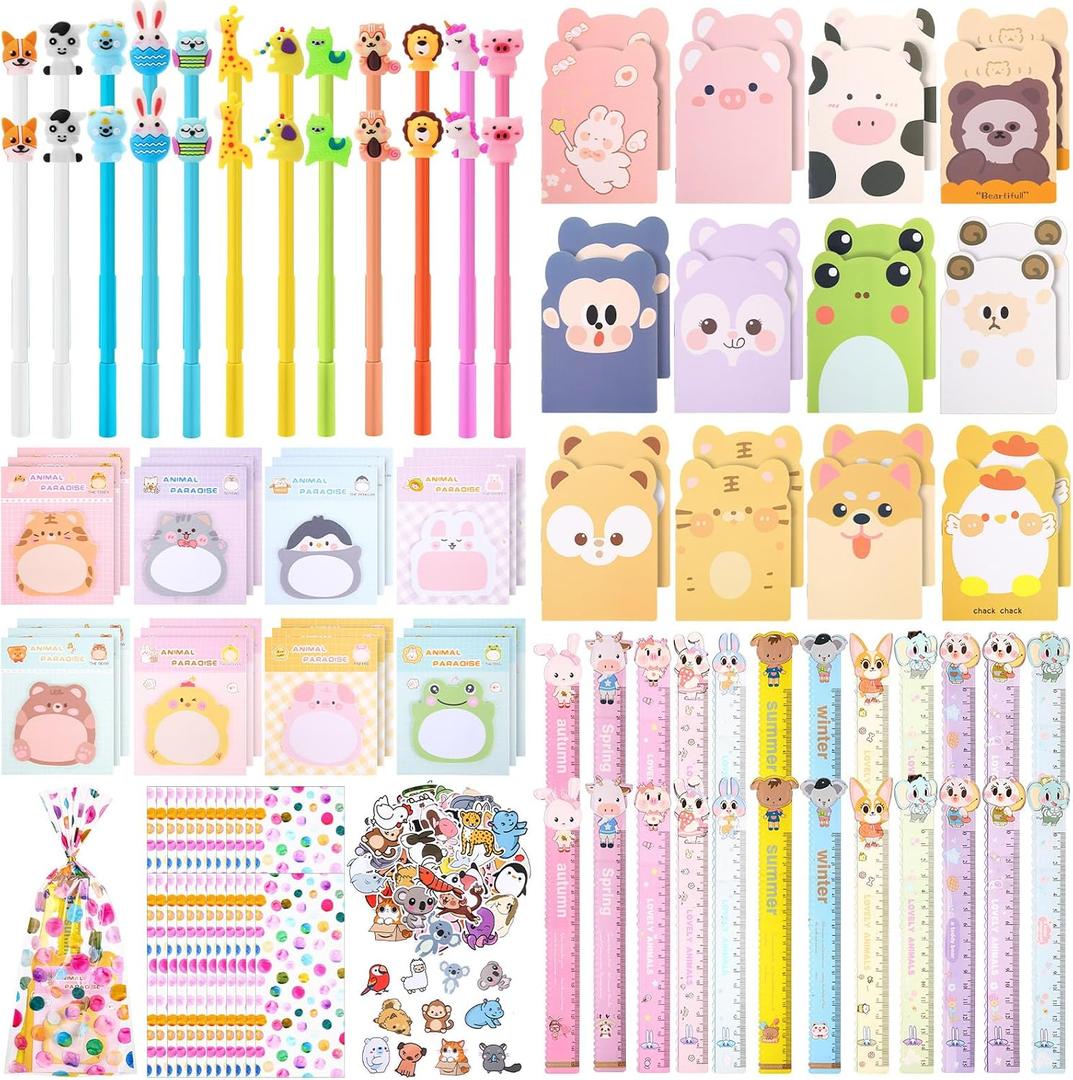 170 Pcs 24 Set Stationery Party Favors for Kids Return Gifts for Birthday Party with Cute Sticky Notes for School Birthday Goodie Bags Gift Rewards Prizes Bulk Office Supplies