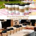 16 oz 100 Pack Coffee Cups with Lids and Sleeves, Straws, Hot Disposable To Go Travel Paper Cups Bulk for Office, Home Coffee Bar Accessories, Chocolate, Cocoa, Beverage (Black)