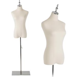 Female Mannequin, Hanging Pants & Skirts Dress Mannequin with Stand, Height Adjustable Torso for Clothing Dress Jewelry Display, Sewing, Silver