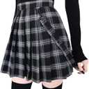 chouyatou Women's Cool Sweet A-Line Decorative Strap Plaid Pleated Mini Skirt (X-Large, Black)