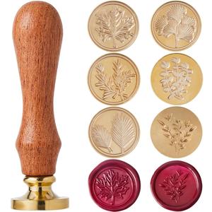 CRASPIRE Leaf Wax Seal Stamp Set 6Pcs 25mm Sealing Brass Head + 1Pc Wooden Handle Kit Maple Rosemary Eucalyptus Ginkgo Leaves Removable Wedding Envelope Envelopes Invitations Gift Packing Wrap Decor