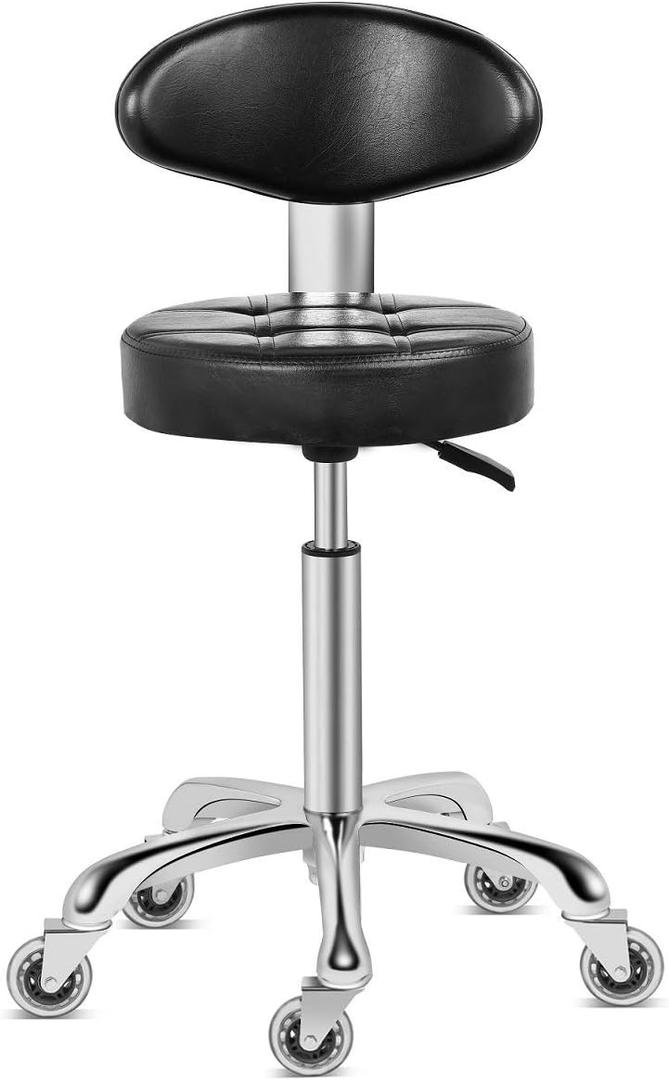 Kaleurrier Swivel Stool Chair Adjustable Height,Heavy Duty Hydraulic Rolling Metal Stool for Kitchen,Salon,Bar,Office,Massage (with Back Rest) (Black), 14.2 Inches X 22 Inches X 20.5 Inches