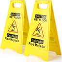 2-Pack Caution Wet Floor Sign,17.5" Height,Bright Yellow Double-Sided Folding A-Shaped Frame Design, Bilingual Caution Message