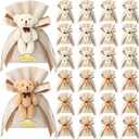 Shinylin 24 Pcs Gift Bags for Baby Shower 5.3 x 7.1 Inch Cute Plush Bear Party Favor Linen Drawstring Bag for Guest Bulk with Bear and Thank You Acrylic Sign Baby Shower Party Supplies(Beige)