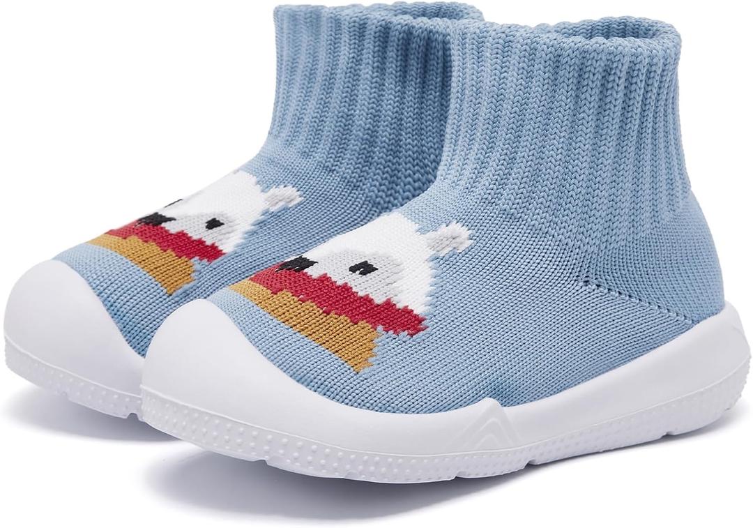 MORENDL Toddler Sock Shoes Baby Walking Shoes Infant Slippers Boys & Girls Non-Slip Sneakers (9-12 Months Infant, Cyan Blue Fox)