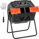 OLIXIS Compost Bin Outdoor 43 Gallon, Dual Chamber Composter Tumbler Outdoor with Gloves, Efficient 360°Rotating Composting Bin for Patio, Lawn, Home Gardening and Landscape, Black and Orange