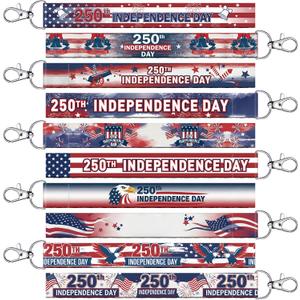 Junkin 120 Pcs 250th Anniversary Keychain Patriotic Gift Bulk 4th of July Lanyard Red White Blue Keychain Gifts for Independence Day Freedom Memorial Day Party Supplies Goodie Bag Stuffer Filler