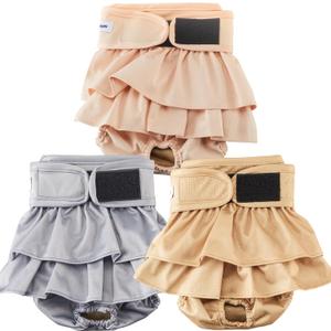 Reusable Dog Diapers Female Washable, Premium Doggie Diaper for Dogs, Pack of 3, Highly Absorbent Small Dog Diaper for Heat, Incontinence and Puppy Training, S Gray, Pink, Khaki 