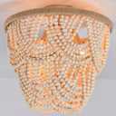 Boho Wood Beaded Chandelier Retro Vintage Antique Rustic 3 Lights Ceiling Lamp Light fixtures for Dining Room Kitchen Living Room Bedroom Foyer Office, W15.75"*H14.57"