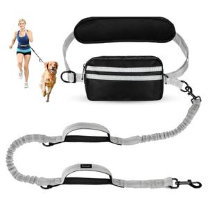 Hands Free Dog Leash, Waist Leash for Dog Walking,Running, Adjustable Waist Belt with Double Padded Handles, No Pull, Grey