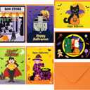 4 x Ceiba Tree Halloween Cards with Envelopes for Kids Glitter Foil Die Cut 12 Pcs 3.75X5.2 inch Message inside Trick or Treat Witch Vampire Skeletons Haunted House Pumpkin Jack-o'-lanterns Bats Spiderwebs