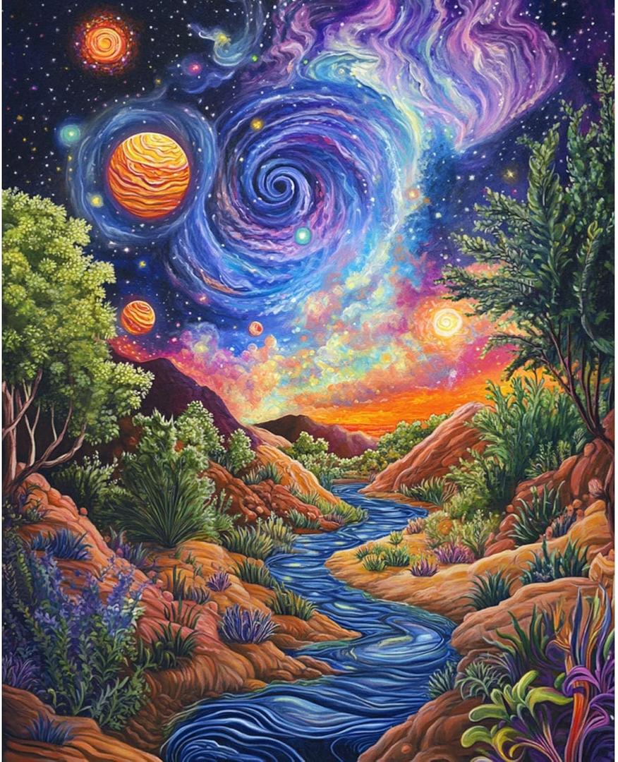 Landscape Paint by Numbers Kit for Adults Beginner Starry Night Oil Painting Kit Adult Paint by Number Kits on Canvas DIY Painting for Beginners Art by Numbers for Gifts Home Wall Decor 16x20 Inch (YF027)