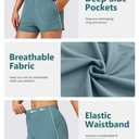 MathCat Womens Workout Shorts, Elastic High Waist Athletic Shorts with Pockets Stretchy Active Shorts for Running Sports Gray Green
