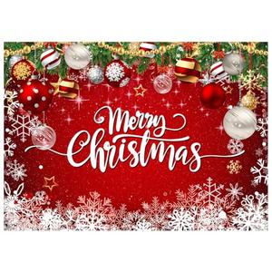 WOLADA Merry Christmas Photography Backdrop Red Glitter Background Snowflakes Pine Branches for Christmas Party Family Portrait Holiday Photoshoots Studio Props 7x5FT FW73