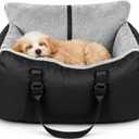 Dog Car Seat for Small Dogs Under 25 Lbs, Washable Pet Booster Seat with Safety Leash, Portable Dog Travel Bed with Carry Handles & Side Pocket for Front or Back Seat, Black/Grey